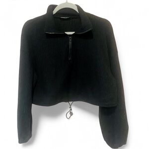 SHEIN BLACK LONG SLEEVE WAFFLE KNIT CROP TOP CASUAL SPORTY SIZE SMALL